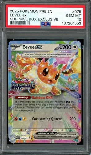 Pokemon TCG Prismatic Evolutions Surprise Box #075 Eevee ex PSA 10 Stamped