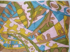 Retro Vintage Hand Rolled Japan Geometric Abstract Silk Like Scarf 1960's Boho