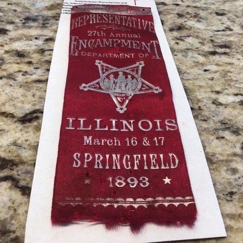 GAR 27th Annual Encampment Ribbon Springfield Illinois 1893 (FCL) On Top Of Ribb