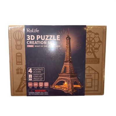 Rolife Night of the Eiffel Tower 3D Wooden Puzzle LED Light Model Kit NEW Gift