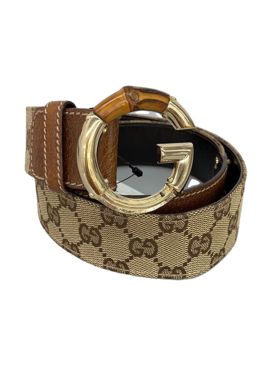 Authentic GUCCI Brown Canvas Leather Belt with Double G Buckle Made in Italy