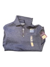 New Men s Croft Barrow blue/gray Extra Soft Fleece Long Sleeve 1/4 Zip Polo