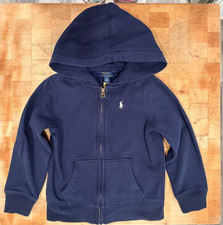 Polo Ralph Lauren Boys Hoodie Size 5 Navy Blue Full Zip Pony Logo Sweatshirt