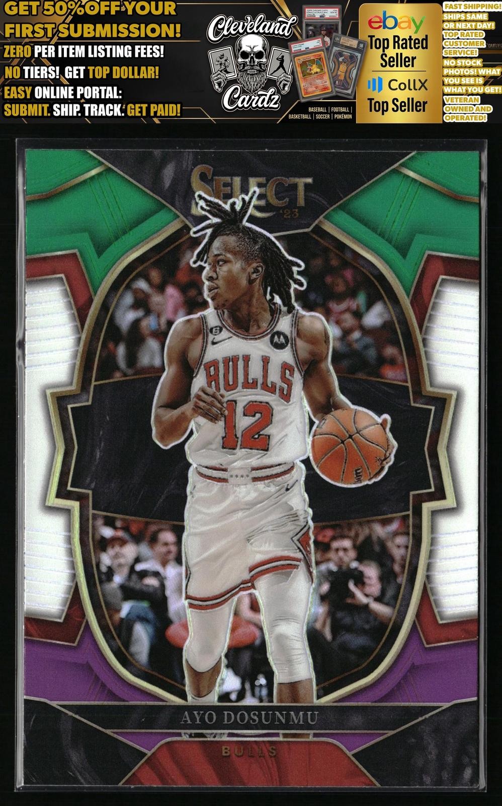 2022-23 Panini Select #21 Ayo Dosunmu Green White Purple Prizm