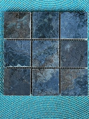 Glossy Glazed Blue White Abstract Ceramic Tiles Set of 9 Square