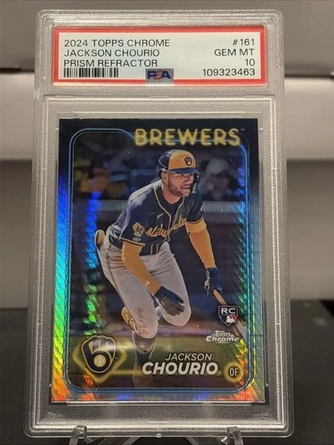 2024 TOPPS CHROME #161 JACKSON CHOURIO RC PRISM REFRACTOR PSA 10! BREWERS!