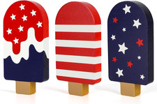 4Th of July Decorations 3Pcs Wooden Patriotic Signs Memorial Day Decorations Red