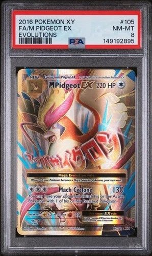2016 POKEMON XY EVOLUTIONS #105 FA/M PIDGEOT EX EVOLUTIONS PSA 8