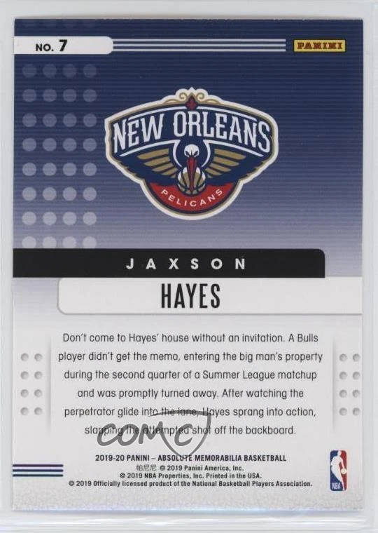 2019-20 Panini Absolute Memorabilia Rookies Yellow Jaxson Hayes #7 RC - Image 2 of 2