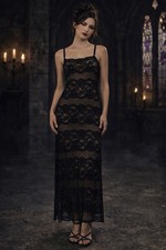 Vintage Hampton Nites Black Lace Y2K Maxi Dress Size 8 Event Prom Whimsigoth