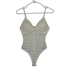 Lace Bodysuit Small Ivory Floral V-Neck Adjustable Straps Summer Fairy Boho