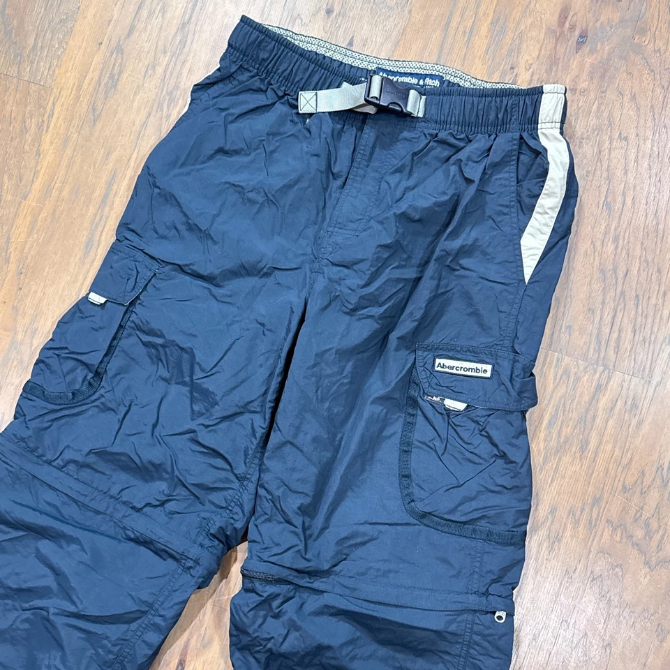 Pantalones de Colección Abercrombie Fitch Para Hombres M Azul Forrado Pista Cortavientos Bolsillo de Carga Foto 2 de 4