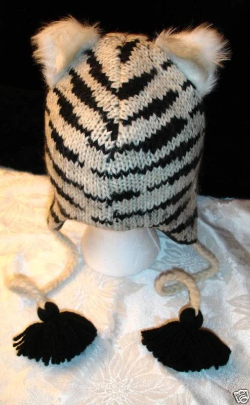 deLux SOMBRERO TIGRE BLANCO tejido ADULTO Halloween Disfraz GORRA FLC FORRADO toque gorro Foto 4 de 4