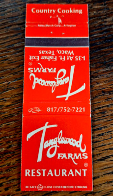 Vintage Matchbook: Tanglewood Farms Restaurant, Waco, TX