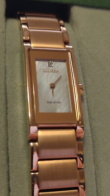 CITIZEN $425 WOMENS ECO-DRIVE AXIOM ROSE GOLD DIAMOND MOP DIAL 