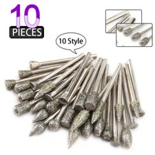 10Pcs Diamond Coated Grinding Head Burr Drill Bit Mix Set 3mm Shank Rotary Tools