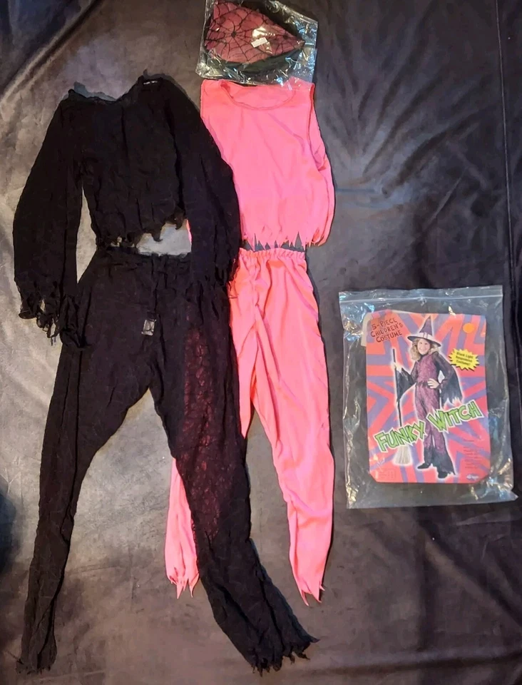 Girl's Size Small 4-6 Funky Witch 5 Piece Halloween Costume Black Neon Pink - Image 2 of 4