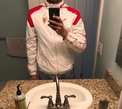 PUMA Ferrari Vintage Super Rare Windbreaker Jacket White Red Nylon