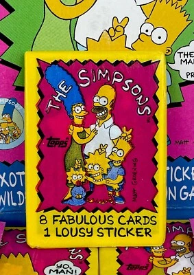 1990 TOPPS THE SIMPSONS TV Show 🍿 CONFEZIONE 8 carte 1 adesivo IMPORTAZIONE RARO VINTAGE IMBALLO ORIGINALE