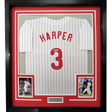 Framed Facsimile Autographed Bryce Harper 33x42 Pinstripe Reprint Auto Jersey