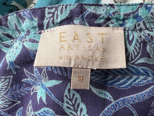 ✩Pretty *EAST ARTISAN with ANOKHI* Blue Floral Block Printed Midi Dress 18✩ - Picture 2 of 9