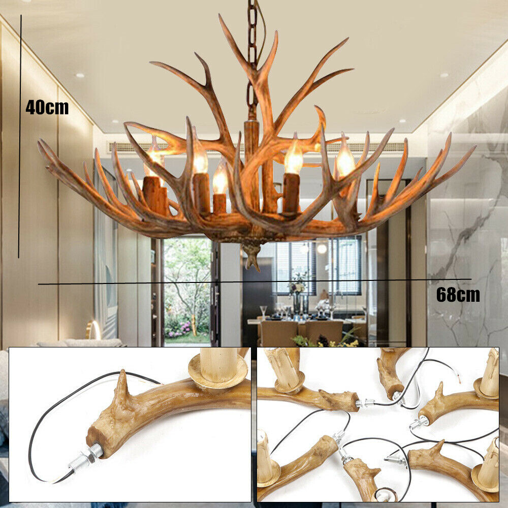 Antler Chandelier 6 Light Deer Horn Hanging Lamp Pendant Light Ceiling Fixture