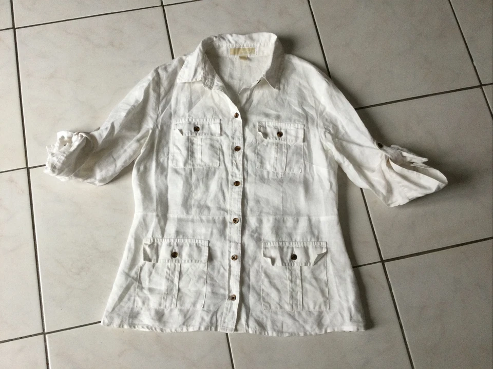 Chemise veste saharienne MICHAEL KORS taille S lin blanc tres bon etat - Photo 3/4
