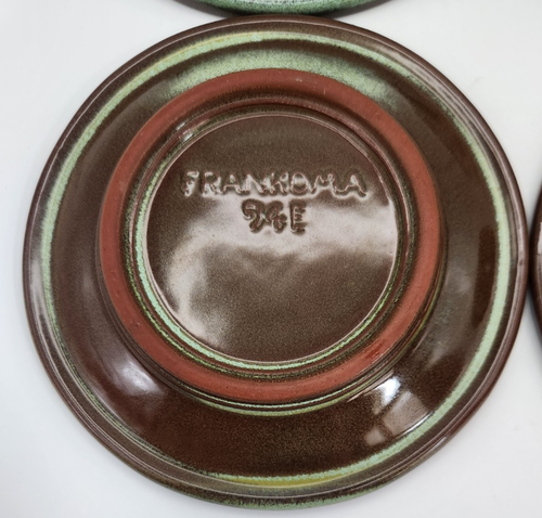 Frankoma Pottery Prairie Green Saucers Plates #94E Wagon Wheel 5.25" Set of 4 - Picture 10 of 11