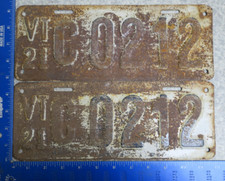 Vermont License Plate Pair Set 1921 Car Automotive Dealer #C-0212 -
