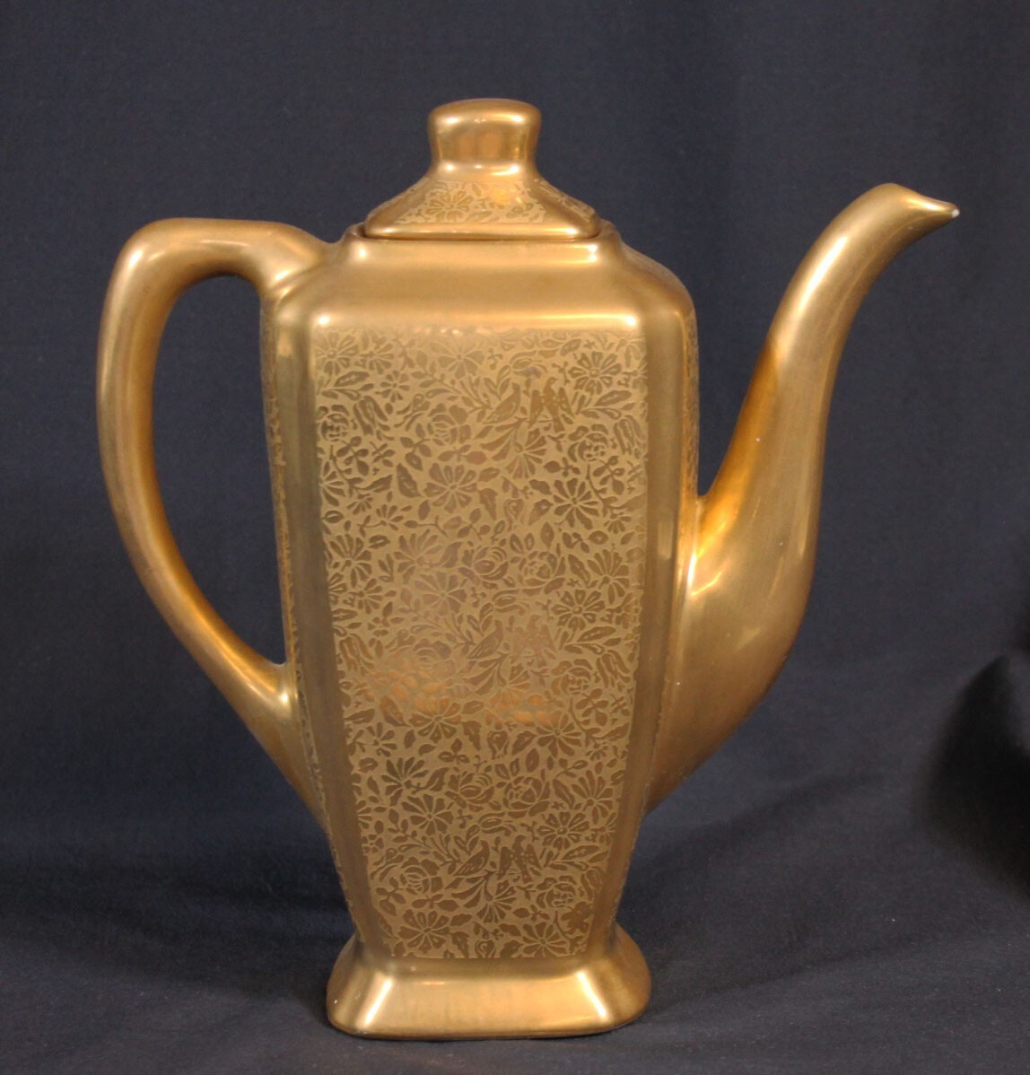Vtg Wheeling Gold China Teapot Coffee Pot Pitcher Tall MCM Gold Floral  Matte 8" | eBay