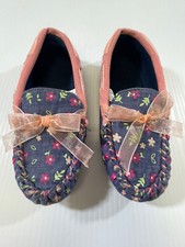 Trimfit Girls Floral Fabric Print Pink Bow Detail Casual Loafer Slipper 11-12