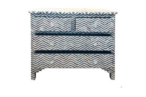 Bone Inlay Chest of Drawers – Grey Chevron Pattern | Handmade Wood Dresser - Picture 2 of 12