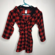 The Children's Place Buffalo Check Hooded Bathrobe Size Small Fleece Belted Soft