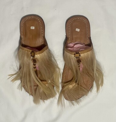 natural goat hair slides leather handmade sandals Size 9