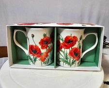 Set of 2 Poppy Field Mugs by The Leonardo Collection Gift Box -NOS