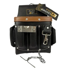 NWT Leather Gold Tool Pouch Multi Pocket Belt Clip, Hammer LoopAnd Tape Holder