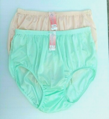 2Pcs Vintage Panties Silky Nylon Lingerie High Briefs Underwear Knickers SizeLLL