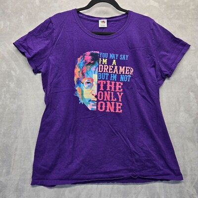 ???Size John Lennon ''Dreamer'' Purple T-Shirt Fruit Of The Loom HD Cotton Womens