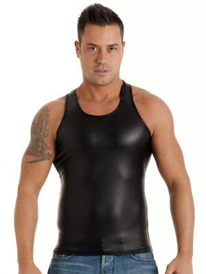 XLX Herren Alexis Kunstleder Tank Top in klassischem Schwarz