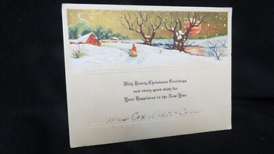 Vintage Art Deco Winter Scene with Full Moon Christmas Card c. 1930s