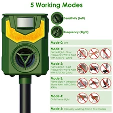 Solar Animal Repeller Ultrasonic Deer Repellent with Motion Sensor Flame Light