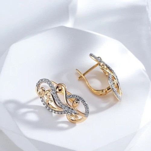 Hoop Stud Earrings 2Ct Round Lab Created Diamond Women's 14K Yellow Gold Plated - Picture 2 of 4