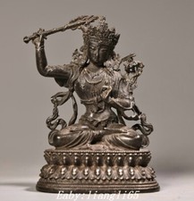 3.9" Alte Tibet Buddhismus Reine Bronze Silber Wenshu Manjushri Buddha Statue