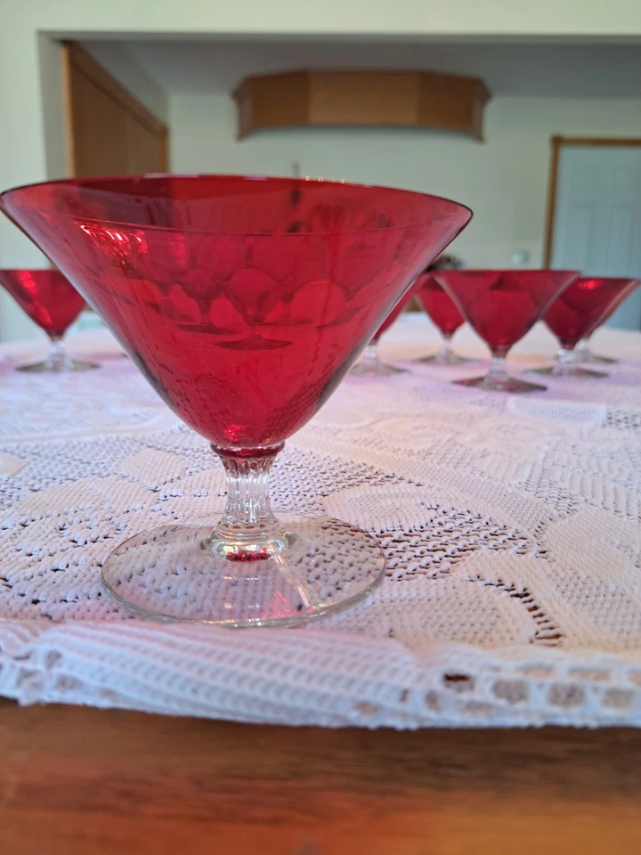 Juego de 12 vasos Morgan Town Rubí Rojo Español Monroe Sherbet Bajo Foto 3 de 4