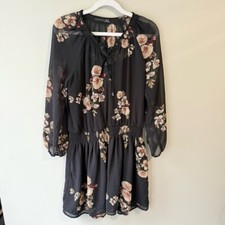 Black Tape Black Floral Long Sleeve Dress Women’s M Boho Festival