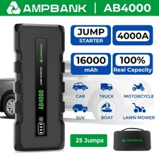 🆔AMPBANK AB4000 4000A Jump Starter Power Bank 12V Portable Battery Pack Charger
