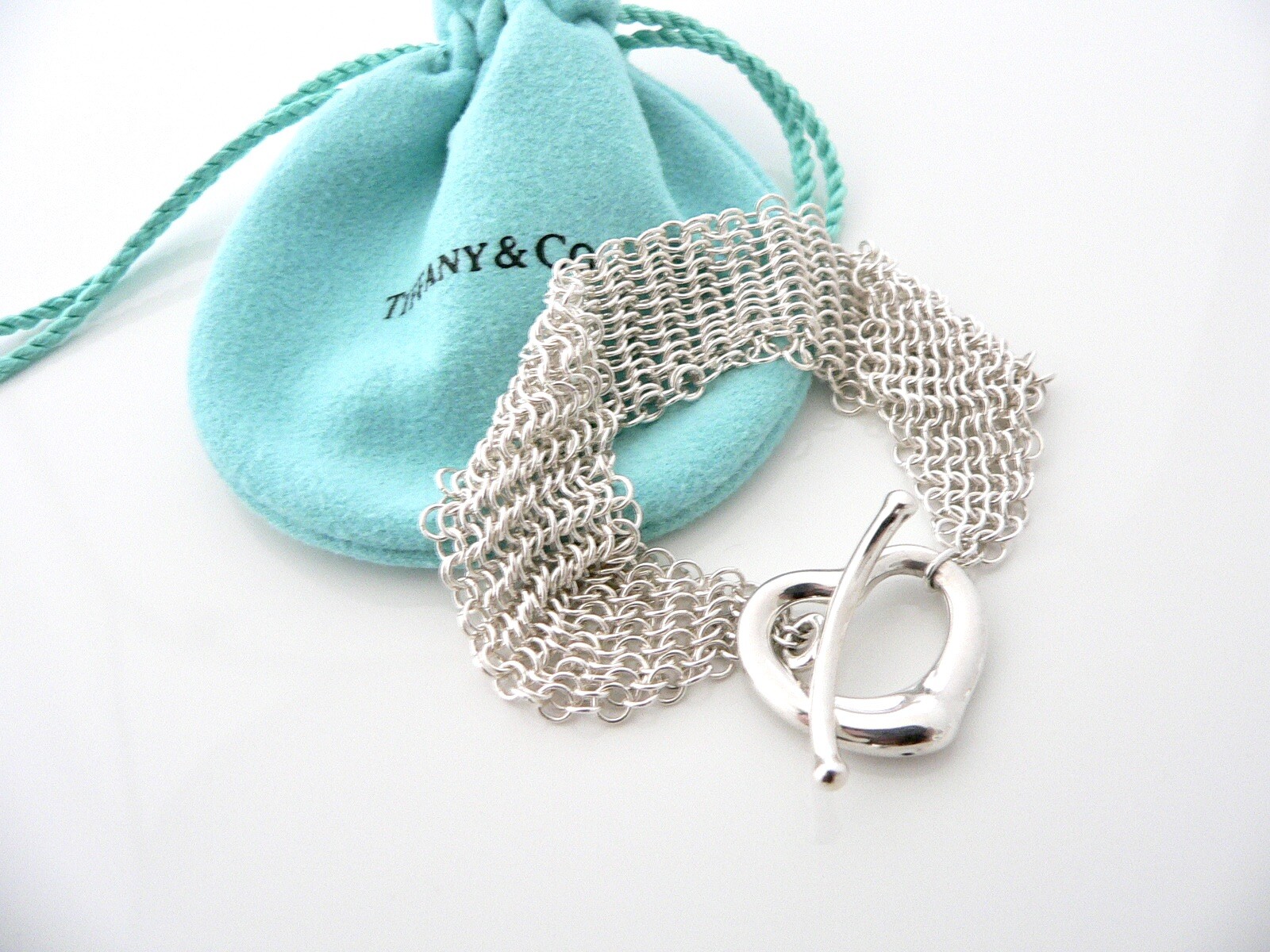 Tiffany & Co Silver Peretti Open Heart Mesh Bangle with Gift Pouch