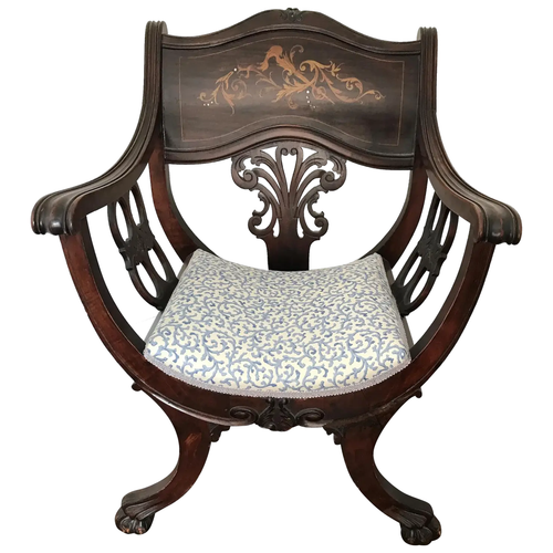 1880s Antique French Carved Renaissance Dagobert Walnut Wooden Arm Chair
