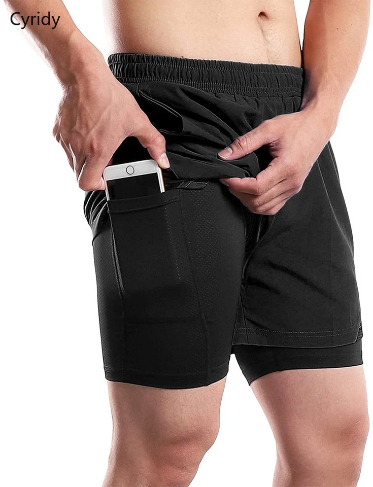 Cyridy Running Shorts Mens Fitness Clothing Man 2in1 Compression Tights Training - Image 3 of 4