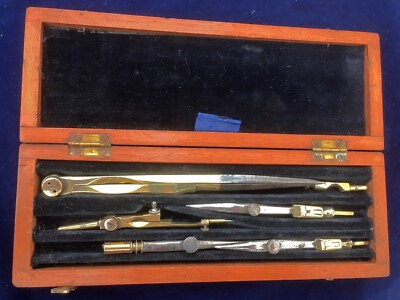 *RARE Antique Brass & Steel Quality Architect Drawing Instruments SET  Divider..